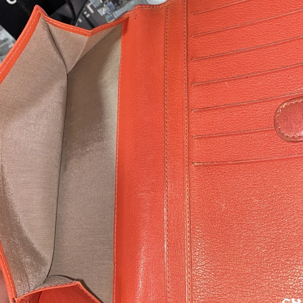 Vintage CHANEL Orange Leather Camellia Chain Wallet (2005)